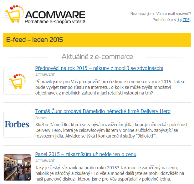E-feed (leden 2015) – akvizice DámeJídlo, retail studie a předpověď na rok 2015