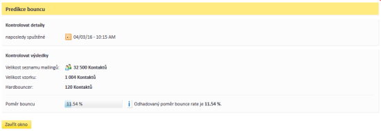 Ukázka výsledku výpočtu predikce bounce rate plánované rozesílky