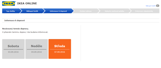 Výběr termínu doručení v e-shopu IKEA