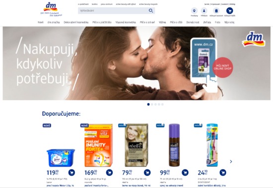 Úvodní strana e-shopu DM